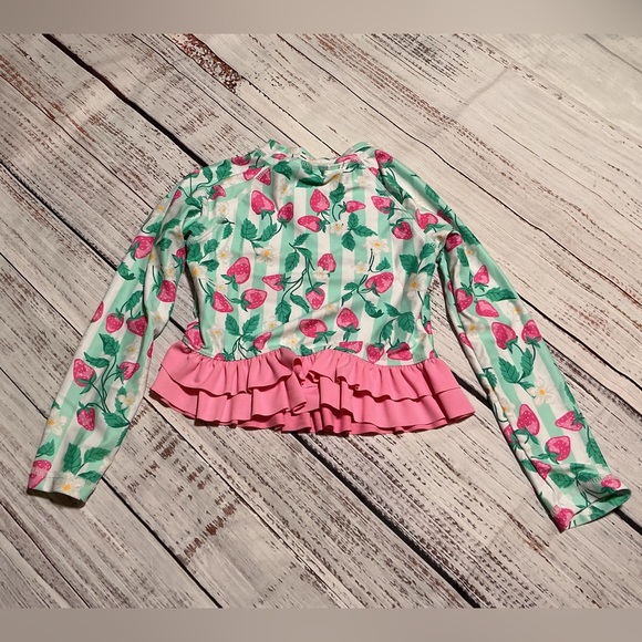 Tommy Bahama girls' pink and green strawberry print swim top. Size 4T - Picture 2 of 5